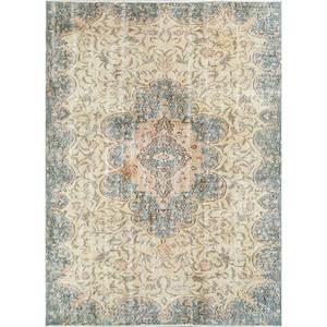 Tapis en laine bleu vintage noué à la main Pae-2831 9x12 rectangulaire à motif médaillon pour la décoration de la maison, du salon ou du couloir - Product Image 1
