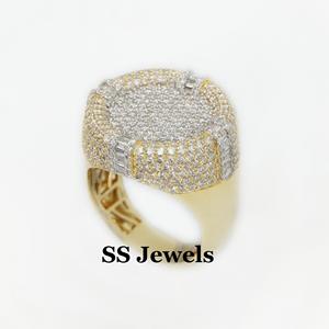 Bague personnalisable en argent 925 plaqué rhodium, style hip-hop, sertie de moissanite VVS en grappe circulaire baguette, pour hommes et femmes - Product Image 1