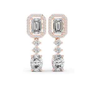 3.03 CT Lab Diamond Drop Earrings Emerald, Oval & Round Cut 10KT, 14KT, 18KT <b>Gold</b> & 925 Silver <b>Rose</b>, Yellow, White <b>Gold</b> - Product Image 6