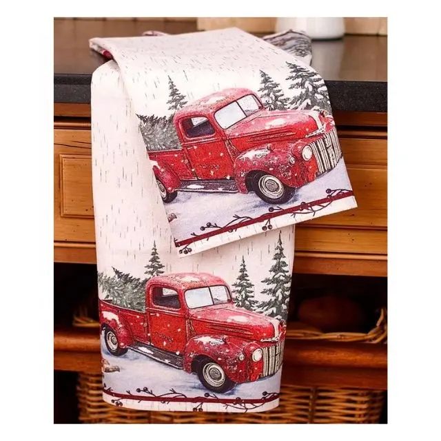 Traditionnel Vintage rouge voiture numérique brodé absorbant cuisine nettoyage torchon huile vaisselle chiffons serviettes maison nettoyage serviette