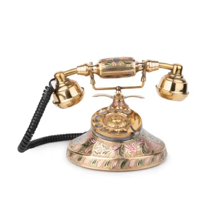 Brass Crafted Colorful Retro Landline Phone for Home Office Decor Gold Modern Farmhouse Style Handmade Lightweight Diwali Gift
