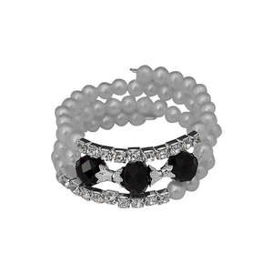Urthn 1401430D Silver Plated Black <b>Crystal</b> Pearl <b>Bracelets</b> Elegant Bangles <b>for</b> <b>Women</b> - Product Image 1