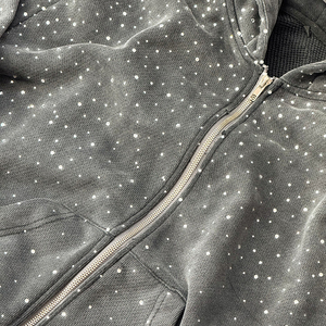 YSJY Sweat à capuche streetwear d'hiver personnalisé, coupe ample et courte, effet délavé au soleil, imprimé numérique, coupe épaisse, avec strass - Product Image 2