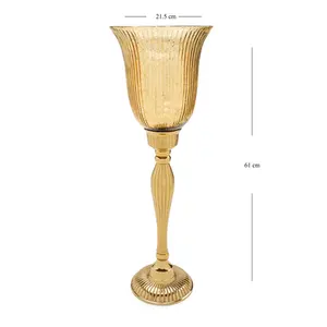 Portavelas de cristal tallado dorado de lujo Base de metal hecha a mano con anillo para bodas y Navidad Diseño único - Product Image 6