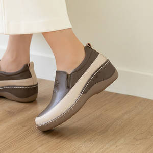 [JSHOE] Women Action Cowhide Leather Lightweight <b>Platform</b> Slip On Shoes 5cm Wedge <b>Heel</b> Comfort Casual Walking Shoes - Product Image 3