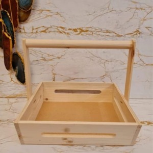 Square <b>Wooden</b> <b>Crate</b> with Swing Handle Stackable Fruit Basket <b>Crates</b> for <b>Storage</b> Deco Bin with Elegant Swing Handle Design - Product Image 2