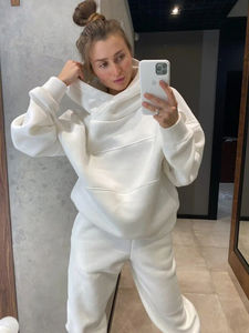 Conjunto de chándal de invierno para mujer del fabricante 100% algodón patrón sólido estampado con capucha y Jogger - Product Image 5