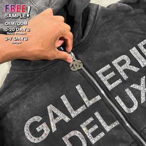 Sudadera con capucha de forro polar extragrande para hombre, personalizada, bordada con pedrería, con lavado ácido, cremallera, múltiples bolsillos, estilo vintage, de peso pesado, para invierno, efecto descolorido por el sol - Product Image 2