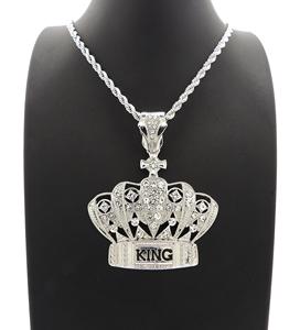 Hip Hop Fashion <b>Iced</b> <b>Out</b> White Gold KING Crown Certified Gold Pendant With 24" Rope <b>Chain</b> for Special Event - Product Image 1