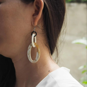 Classic Handmade Dangle Earrings From India Luxury Buffalo Horn with Natural Pearl Stone Trendy ARTISAN AURA's Unique Indian <b>Art</b> - Product Image 1