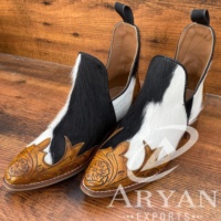 Sepatu Bot Kulit Sapi Barat Model Baru untuk Wanita, Sepatu Bot Cowgirl Berhias Bunga dari Kulit Sapi Asli Buatan Tangan, Sepatu Bot Pendek Ujung Runcing