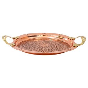 Bandeja Redonda de Cobre Martillado de Primera Calidad con Asa, Elegante Bandeja Decorativa para Servir, Uso en Tocadores, Precio de Mayoreo - Product Image 1