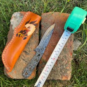 Damascus Steel Knife Blanks With Leather Cover Skinner Gut Hook Fixed Blade Ready To Fix Handle <b>Sharpened</b> Knife Hand Forged Lot - Product Image 1