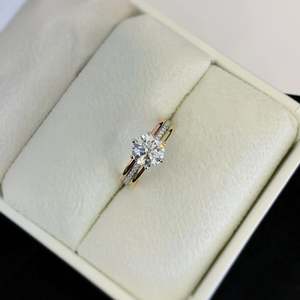 1.70tcw IGI Certified Round Lab <b>Diamond</b> <b>Ring</b> Yellow Gold Band with White Gold Prongs - Product Image 3