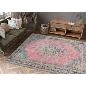 Floral Medallion Turkish Rug: <b>Pink</b> Bohemian Decor, Printed Rug,Chenille Rug - Product Image 3