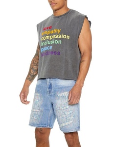 Chaleco Urbano Extragrande de Talla Grande Estilo Crop para Hombre, Camiseta sin Mangas Personalizada para Gimnasio, Playera Musculosa con Gráfico Lavado a la Piedra - Product Image 2