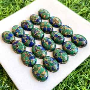 Natural Lapis Malachite Mix Copper Oval Cabochon 14x10mm Loose Gemstone for Jewelry Making Ring Pendant Bracelet Craft - Product Image 1