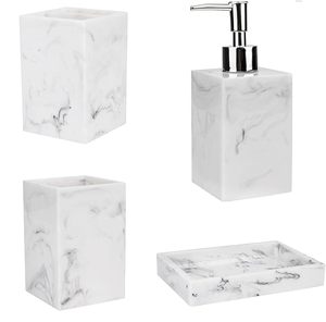 Juego de accesorios de baño de resina con aspecto de mármol, 5 uds., dispensador de jabón hecho a mano y soporte para cepillo de dientes con taza para cepillo de dientes a la venta - Product Image 4