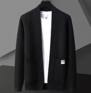 Veste en laine de haute qualité pour homme, automne/hiver, cardigan en tricot décontracté avec motif uni, fil teint en continu - Product Image 5