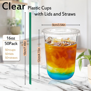 Gobelets en plastique jetables biodégradables et recyclables de 16 oz, avec couvercles modernes à fente pour paille, écologiques, anti-fuite, pour boissons froides, milkshakes - Product Image 3