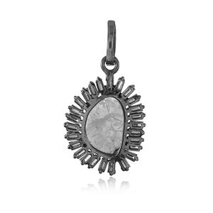 Pendentif en argent massif 925 diamant pavé bijoux faits à la main Baguette Polki diamant nouveau Design collier pendentif - Product Image 2