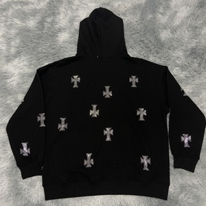 Noir hommes Blinged Hoodi transfert Streetwear hommes pleine fermeture éclair à capuche strass pleine fermeture éclair à capuche strass - Product Image 3