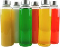 Vente en gros 250ml 300ml 350ml 400ml 500ml 750ml 800ml bouteille d'eau en verre clair rond avec étanche en acier inoxydable