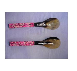 ชุดเสิร์ฟสลัดทำจากเขาธรรมชาติ สไตล์ใหม่ สำหรับร้านอาหาร โรงแรม งานแต่งงาน ชุด 2 ชิ้น ทำด้วยมือ - Product Image 2