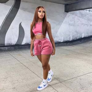 Ensemble d'été décontracté deux pièces Femmes 2022 Tops sans manches Crop Shorts à cordon 2 ensembles deux pièces Ensemble respirant pour femmes - Product Image 1