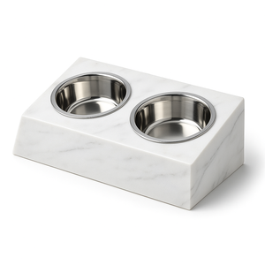 Comedero Doble para Perros de Mármol Blanco Natural en Oferta, Diseño de Bloque, Piedra Premium, Nueva Estación de Alimentación para Mascotas con Tazones de Acero Extraíbles - Product Image 3