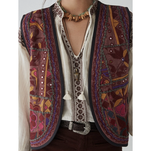 Chaleco Vintage para Mujer Payal - Pushkar Grape, 100% Algodón Tejido, Bordado 3D, Estampado, Largo Regular, Prenda Exterior - Product Image 3