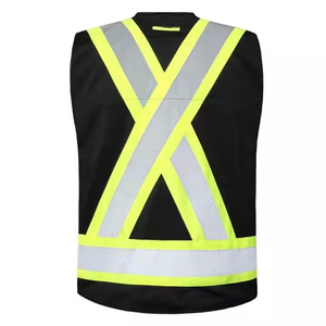 Cheap Price ANSI Class 2 High Visibility Safety <b>Vest</b> | <b>Black</b> & Bright Color Reflective Traffic Waistcoat for Construction Work - Product Image 3