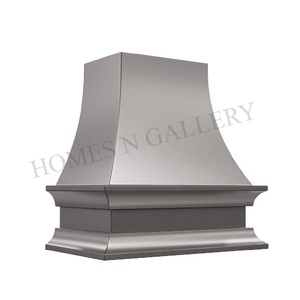 Hotte murale sur mesure de style européen en acier inoxydable antique, corps conique, rivets décoratifs, finition zinc argent antique - Product Image 1