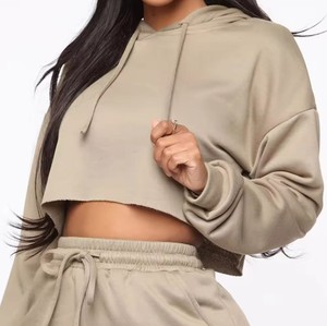 Survêtement d'hiver pour femme de haute qualité, grande taille, coupe ajustée, avec sweat à capuche court en polaire et pantalon à poches latérales - Product Image 2