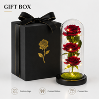 Rose LED en gros sous cloche en verre, rose éternelle artificielle, boîte cadeau lumineuse pour la Saint-Valentin et la Fête des Mères