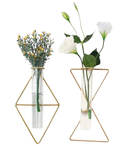 Florero de tubo de vidrio hidropónico, diseño Simple, decoración de boda, soporte de Metal, precio al por mayor, jarrón de hierro de lujo, Juego de 2 plantas - Product Image 1