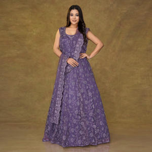 Vestido de Noche Radiante con Bordado de Red y Detalles Florales en Hilo, con Silueta Fluida, Ideal para Bodas y Fiestas - Product Image 2