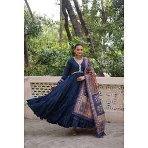 ชุดสูทผ้าฝ้ายแท้3ชิ้นสำหรับงานเลี้ยงฉลองการทำงานหนักพร้อมผ้า Dupatta เย็บและงานลูกไม้กระจก - Product Image 1