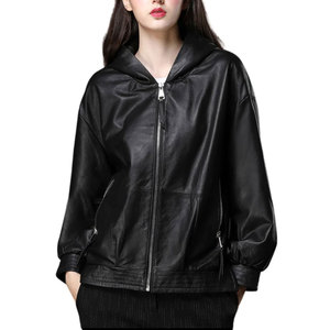 Sweat à capuche en cuir classique décontracté pour femme, construction durable, design moderne et élégant, prêt pour l'hiver, coupe-vent respirant - Product Image 1