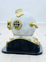 Casque de plongée vintage en laiton blanc, objet décoratif |   Casque de plongée antique pour les profondeurs marines