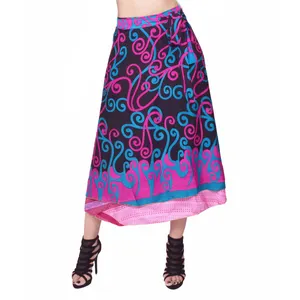 Lot de jupes longues réversible en soie à deux couches, vêtement indien à imprimé vintage fait à la main