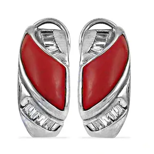 Boucles d'oreilles pendantes en argent et corail rouge pour femmes, bijoux à la mode - Product Image 2