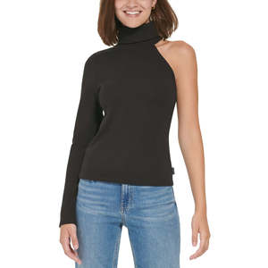 Top a Collo Alto Monospalla da Donna Calvin Klein Jeans Nero Taglia Grande - Product Image 1