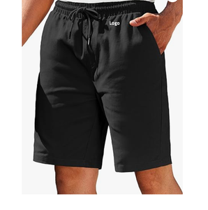 Pantalones cortos de gimnasio informales atléticos de algodón para hombre, cintura media con bolsillos y cordón elástico, pantalones cortos listos para la muestra - Product Image 1