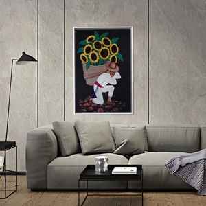 Impression sur toile d'art botanique moderne, décoration murale tournesol, cadeau de pendaison de crémaillère, encadré blanc - Product Image 1