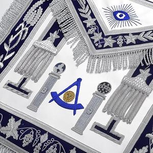 Past Master Blue Lodge California Regulation Apron - Blue & <b>Silver</b> Hand Embroidery Bullion With Pillars - Product Image 2