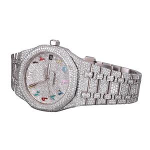 Montre pour homme en acier inoxydable bicolore argent et or rose avec diamants Moissanite VVS, bijoux de luxe glacés, style Hip Hop - Product Image 2