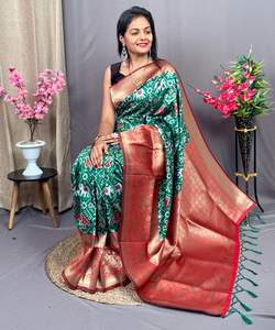 Patola de seda índigo Saree con pieza de blusa de Fabzone - Product Image 5