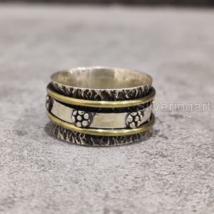 Art Spinner Band Anillo de meditación Plata de Ley 925 Anillo de pulgar para mujer Fidget Joyería hecha a mano Fiesta Ansiedad Anillo giratorio para hombre - Product Image 2