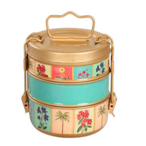 Esmalte impreso Acero inoxidable 3 niveles Clip Lock Tiffin vibrante Mughal patrón, oficina/escuela Picnic Carrier - Product Image 6